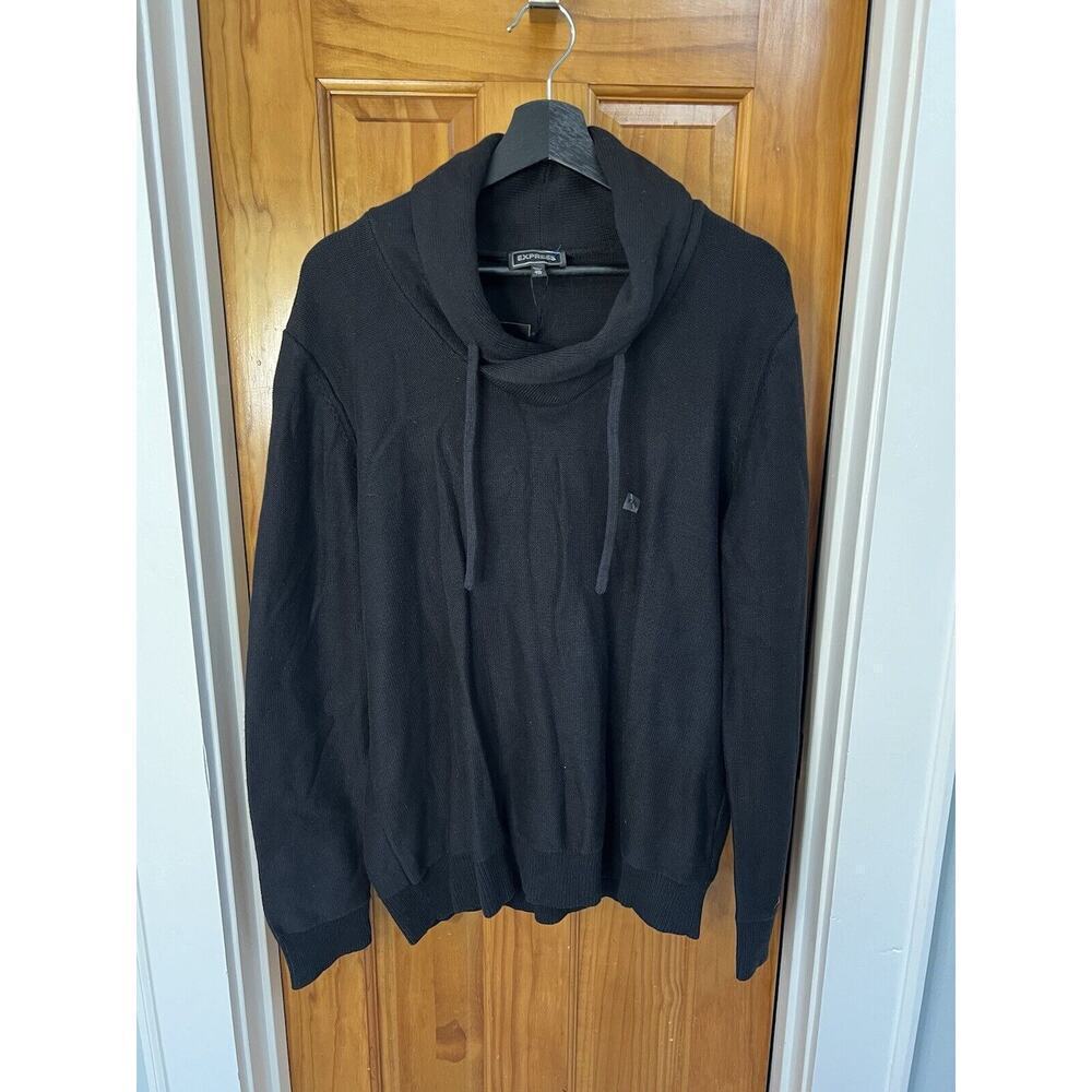 NWT Express Mens Black Drawstring High Neck Sweater XXL